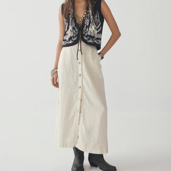 NWOT Maison Hotel Calota Button Front Midi Skirt - Picture 1 of 12